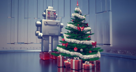 Roboter am Weihnachtsbaum