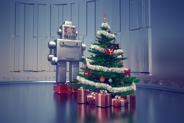 Roboter am Weihnachtsbaum